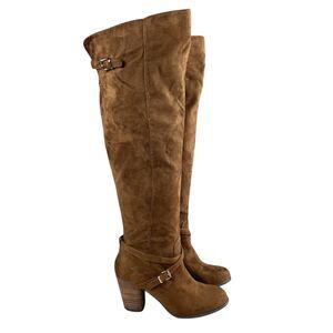 Madden Girl Daallas Women’s Over The Knee Boots 6.5M Brown Faux Suede Block Heel